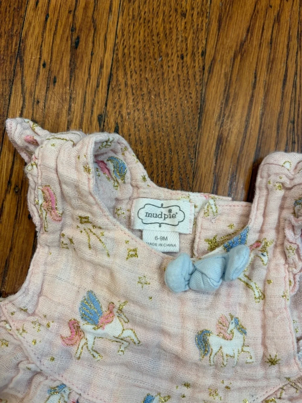 Mud Pie Baby Girl Unicorn Print Muslin Bubble Dress Light Pink 6-9 Months Cotton